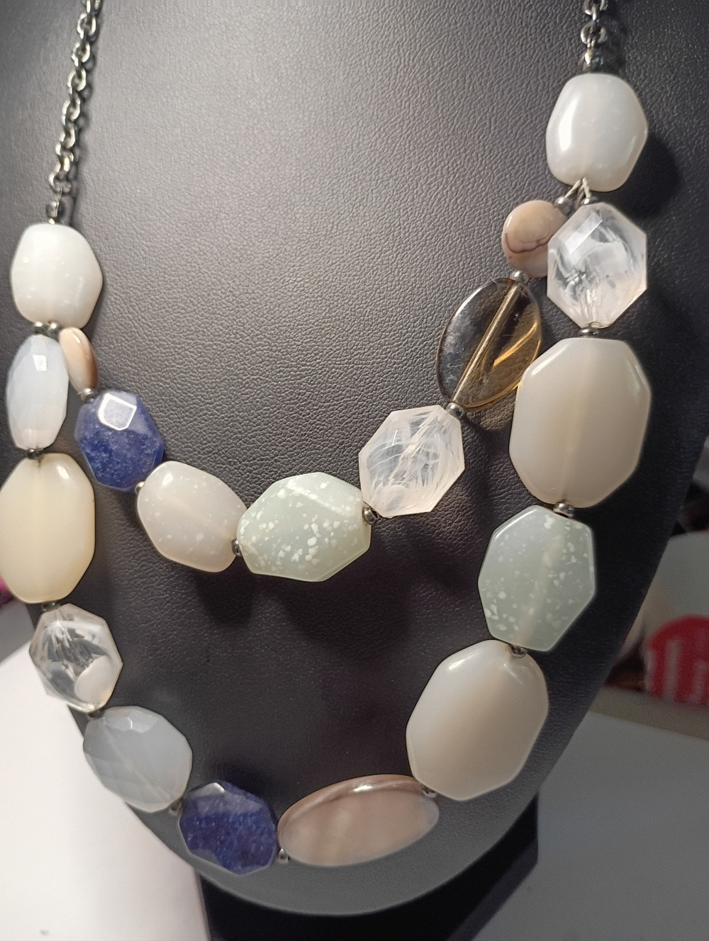 LOFT Multicolor Bib Necklace in Soft Blue, Green & Navy